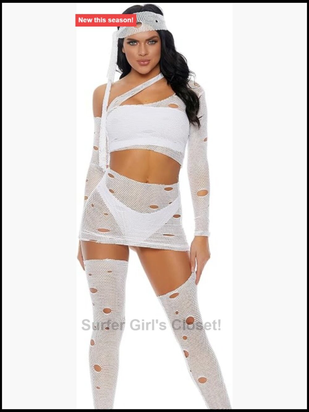 Women's Sexy Mummy Costume with Bandeau, Net Top, Skirt, Thigh Highs
